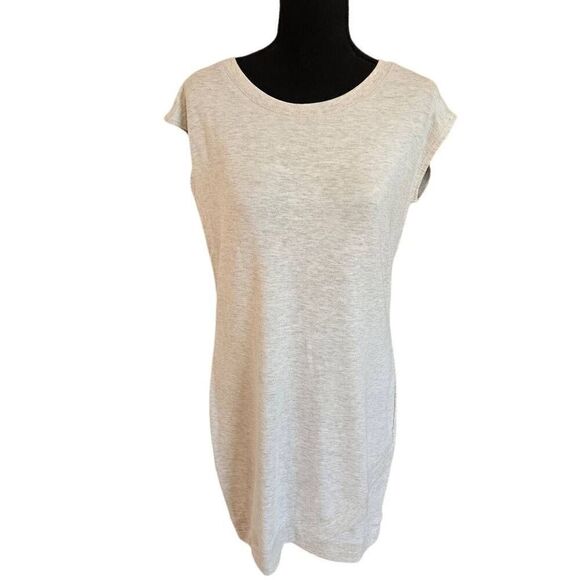 Athleta Womens Cross Hem Sleeveless Stretch Carefree Tee Dress Light Gray Small - Picture 1 of 13